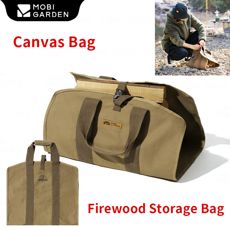 MOBI GARDEN Wood Storage Bag Multifunctional Large-Capacity Canvas Portable - £33.72 GBP