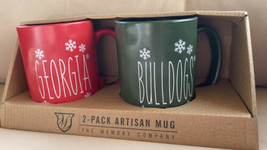 2 Georgia Bulldogs NCAA Ceramic Christmas Holiday Coffee Mug Set 16oz Cups UGA - £19.07 GBP