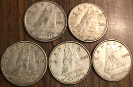 1955 1957 1958 1960 1966 Lot Of 5 Canada Silver 10 Cents Coins - £13.79 GBP