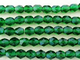 25 6mm Czech Fire Polished Beads - Green Emerald - $1.46