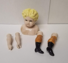 Blue Eye China Doll Pieces Strung Doll Parts Head Arms Legs Blonde Hair Lot - £19.18 GBP