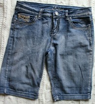 Kaba Jeans Juniors Blue Denim And Cheetah Print Bermuda Shorts Size 7 - £6.16 GBP