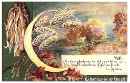 A Sober Gladness Thanksgiving Poem Moon Harvest Postcard 1923 - £7.89 GBP