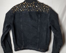 Calvin Klein Women M Embellished Denim Button Down Black Jean Vintage Jacket - £39.68 GBP