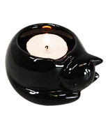 Wicca Mystic Ceramic Sleeping Black Feline Cat Tea Light Votive Candleho... - $20.56 CAD