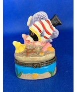 Vintage Porcelain Pill Box, Seaside Motif w Angle Fish, 3&quot; Tall, Made in... - $46.53