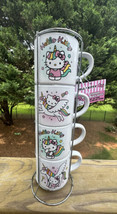 NEW HELLO KITTY 4 STACKED CERAMIC MUGS STACKING CUPS TOWER W/STAND UNICO... - $39.99