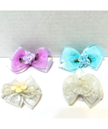 Fancy Girls Barrettes Bows Ribbon Flowers Beads White Blue Purple Lot of 4 - £9.95 GBP