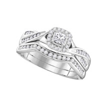 10k White Gold Princess Diamond Bridal Wedding Engagement Ring Band Set 1/2 Cttw - £688.77 GBP