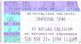 Grateful Dead Concert Ticket Stub March 27 1994 Nassau Long Island New York - $34.64