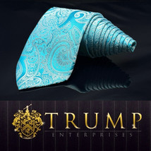 Donald J. Trump Tie Signature Collection GOLD BAR Bright Blue Paisley Be... - $110.40