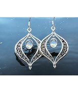 Handcrafted Silver Dangle Earrings | Blue Gemstone Drop | Elegant Swirl ... - $20.82 CAD