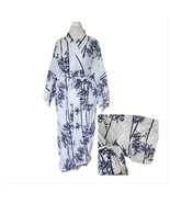 Vintage White Navy Bamboo Thin Cotton Japanese Kimono Yukata Robe Informal - £74.41 GBP