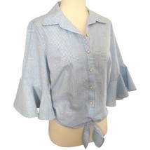 Democracy Gingham Shirt Top XS Bell Sleeve Tie Front Prairie Cottage Cot... - £19.45 GBP