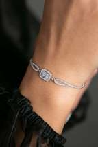 Women&#39;s Rhodiumed Zircon Baguette Stone Model 925 Sterling Silver Bracelet - £21.99 GBP