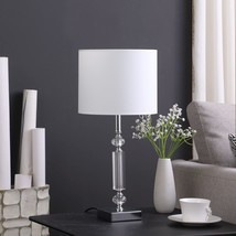 19.75 in. Crystal Column Modern Table Lamp Silver Contemporary - £52.36 GBP