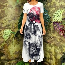 Lion of Peace long dress | Long Summer Dress With Lion Print | Galaxy Themed Dre - £56.12 GBP+