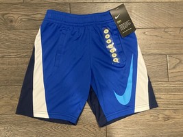 NWT $24: Nike Boys Size 6/ Medium Dri-Fit Basketball Shorts Blue White - £13.60 GBP