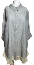 New Umgee Shirt Womens Large Blue Lace Trim Bohemian Boho Style Relaxed - AC - £19.28 GBP