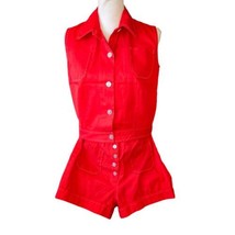 Vintage 70s XS/S Red 2 Piece Summer Outfit Shorts Set Button Up Shirt Retro - £38.85 GBP