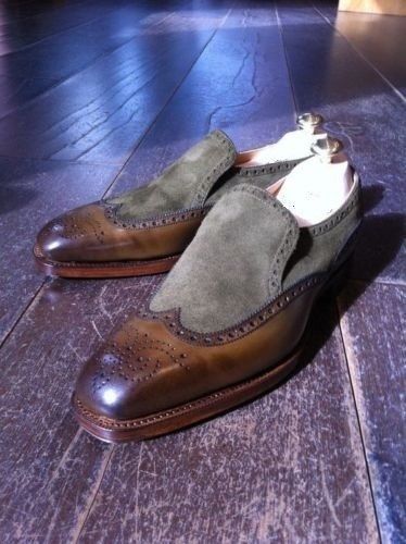 New Handmade Men's Formal Shoes, Gray Brown Leather & Suede Wing Tip Brogue Shoe