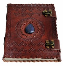 Personalize A5 Leather Journal with clasp stone Writing Pad Blank Notebook Handm - £31.97 GBP