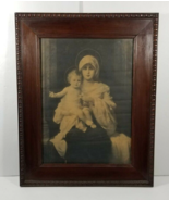 Mary and Baby Jesus Wall Hanging in Carved Wood Frame Vintage Halo Mothe... - £65.26 GBP