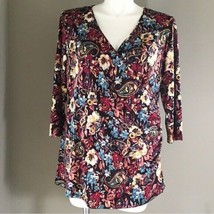 Chenault Gold Leaf Floral Wrap V Neck 3/4 Sleeve Blouse Top Size 26/28 NWT - £17.90 GBP