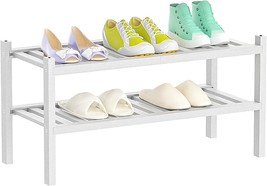 Shoe Rack 2-Tier Organizer-Stackable Storage Shelf With, White, 2-Tier - $30.99