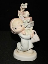 Precious Moments 1982 BUNDLES OF JOY 6.5” Girl Carrying Gifts Figurine, E2374 - £11.73 GBP