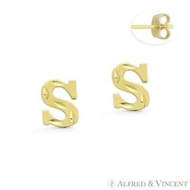 Initial Letter &quot;S&quot; Petite Baby Stud 14k Yellow Gold Stamping Push-Back E... - $133.99