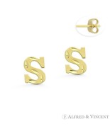 Initial Letter &quot;S&quot; Petite Baby Stud 14k Yellow Gold Stamping Push-Back E... - $133.99