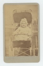 Antique RARE CDV Circa 1880s Adorable Smiling Baby in Baby Carriage Modesto, CA - £37.33 GBP