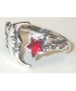 Moon &amp; Star Adjustable Ring Sterling Silver - £35.10 GBP