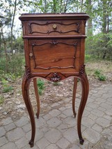 French vintage carved bedside table Louis XV style marble top. - £757.63 GBP