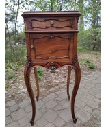 French vintage carved bedside table Louis XV style marble top. - £747.29 GBP