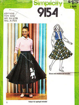 Vintage 1979 Teen&#39;s POODLE SKIRT Simplicity Pattern 9154-s Size 5/6 &amp; 7/8 - $12.00