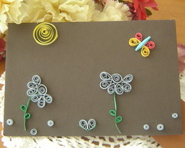 New Handcrafted Paper Quill Plaque Free Standing  Sun Flowers Butterfly - $14.99