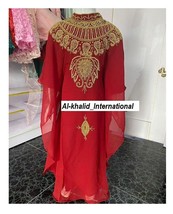 Red Special Georgette Moroccan Wedding Party Kid Ramadan Kaftan Dubai Girl Dress - £48.94 GBP