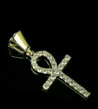 2Ct Round Simulated Diamond Ankh Cross Pendant Charm 1.25&quot;14K Yellow Gold Plated - £63.84 GBP