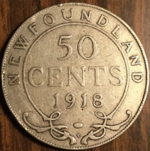 1918 NEWFOUNDLAND SILVER 50 CENTS COIN - $23.33
