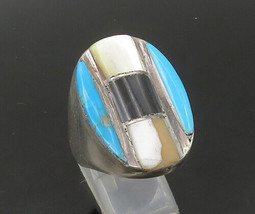 ZUNI NAVAJO 925 Silver - Vintage Heavy Multi-Stone Band Ring Sz 11 - RG22545 - £169.71 GBP