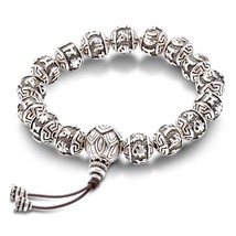 Vintage Tibetan Buddhism Brass Silver Plated Charm Rope Bracelet For Men Six Wor - £28.81 GBP
