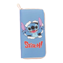 Stitch In Hole 7&quot; Faux Leather Wallet Coin Zipper Pocket Bill Credit Car... - €17,16 EUR