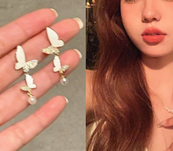 Vintage temperament pearl butterfly earrings for women new stud earrings - $19.80