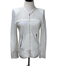 IRO Hurley White Leather Trim Textured Cotton Blend Knit Zip Jacket FR38... - £118.86 GBP
