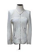 IRO Hurley White Leather Trim Textured Cotton Blend Knit Zip Jacket FR38... - £118.50 GBP