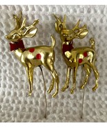 2 Vintage Xmas Display Gold Plastic Reindeer Red Polka Dots &amp; Bow Ties 2... - $148.08 MXN