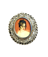 Filigree Silver Portrait Miniature Pin/Pendant Hand Painted Portrait Old... - €69,34 EUR