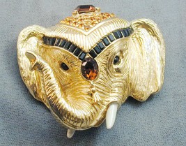 Ciner Gilded Elephant Head Brooch With Mughal Jewels 1960&#39;s - $495.00